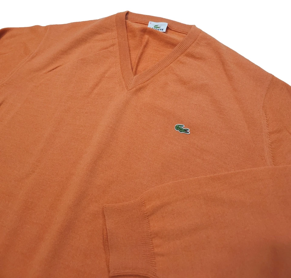 Suéter Lacoste Para Hombre Naranja Mangas Largas Sudadera Talla 6 Cuello en V Estilo Lana Foto 2 de 4
