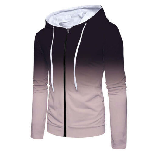Men's Long Sleeve Zipper Hoodie Sweatshirt Gardient Prin Full Zip Outdoor Coat - Picture 36 of 47