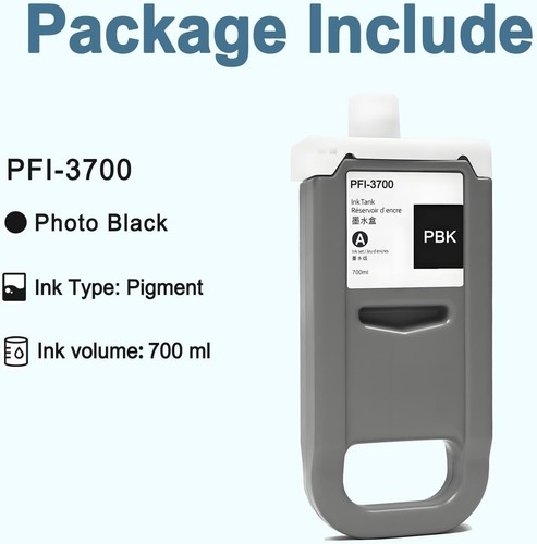 PFI-3700PBK Photo Black Pigment Tintentank 700ml Ersatz für Canon PFI-3700... - Bild 4 von 7
