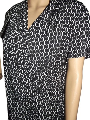 Kaliljath XL Black & White Geo Print Dress short sleeve crossover V into wrap - Picture 3 of 10