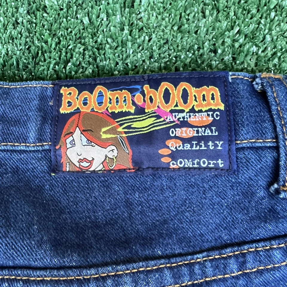 Pantalones de mezclilla azules vintage Y2K para mujer Boom Boom acampanados Rave tiro alto talla 14 32x30" Foto 2 de 4