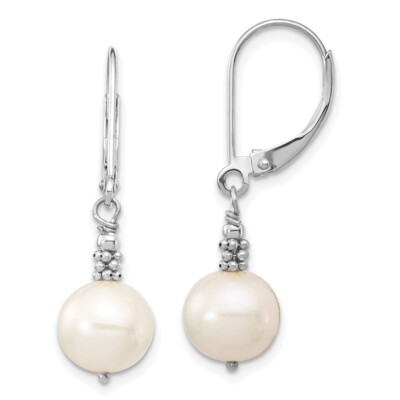 31mm 14k White Gold 8-9mm NearWhite Freshwater Cultured Pearl Leverback Earrings