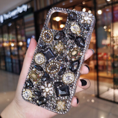 schwarzer luxuriöser Edelstein Kristallhülle für iPhone15 MAX 11 12 13 14 Pro se