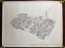 Vintage 1967 Shell Oil Company CHAPARRAL 2F Poster 25”x 19” Auto Racing Art