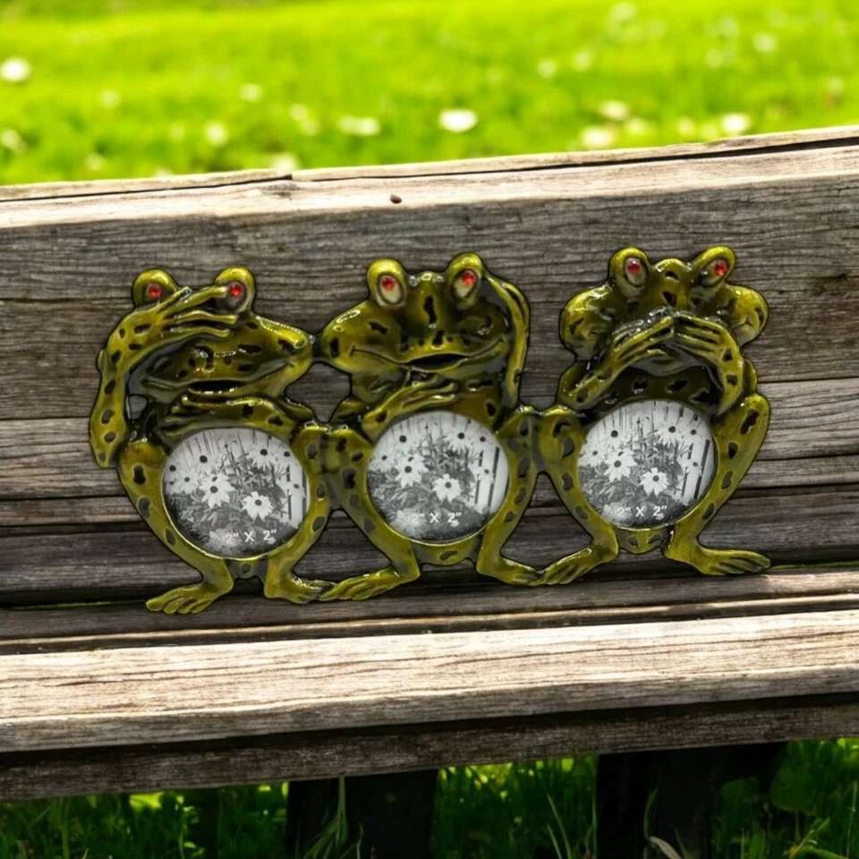 青蛙 Hear See Speak No Evil 绿色金属红眼睛相框 2x2 英寸图片 7 英寸 — 第 2/4 张图片