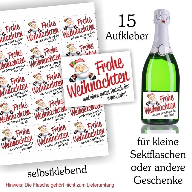PLAY-TOO 15 Aufkleber Flaschenetikett Piccolo Frohe Weihnachten Fest Geschenk DIY
