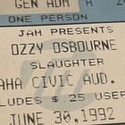 Ozzy Osbourne Concert Ticket Stub w/ Slaughter June 30th 1992 Omaha, Neb.