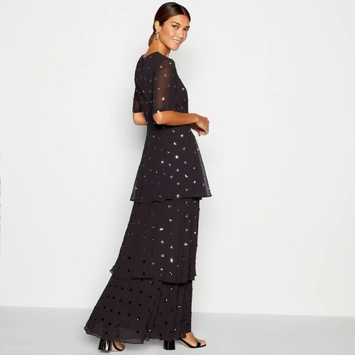 Debut Woman’s Ladies Black Ombre Sequin Spot Tiered Maxi Dress UK14 RRP £140 - Picture 4 of 7