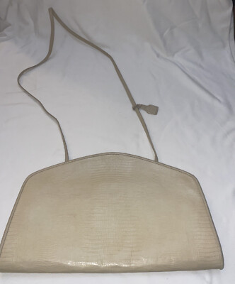 Vintage Anne Klein Genuine Leather Purse Clutch Beige Bag Strap