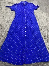 Hatch Dress Women Small Royal Blue Floral Button Front A-Line Peasant Cottage