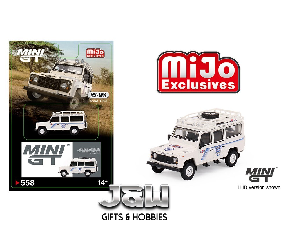 Mini GT Land Rover Defender 110 91 Safari Rally Martini Racing Support #558 1/64