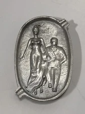 Vintage Ashtray Risque Double Sided Aluminum Silver Man Grabs Lady's Butt