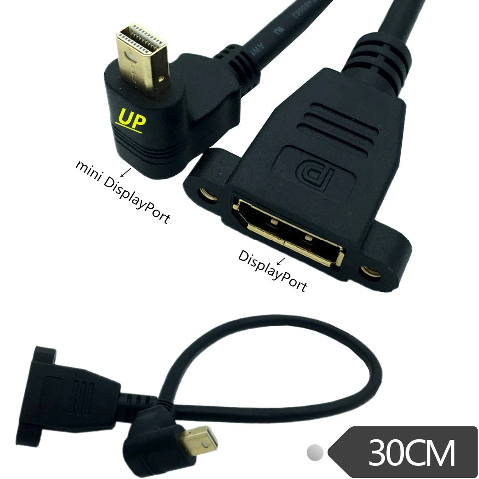 Mini DisplayPort Male 90°angle to DisplayPort Female panel mount Extension Cable - Image 4 of 4