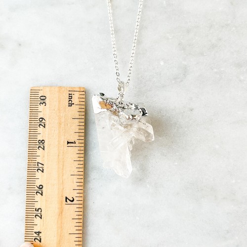 Quartz Cluster Geode Necklace - Silver Plated - Crystal Pendant Jewelry Quartz - Picture 2 of 6