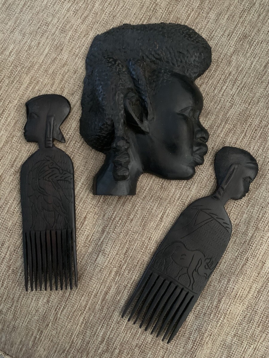 Vintage African Hand Carved Wooden Hair Comb Afro Pick Indeginous