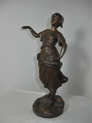 FRANCE XIXe SIECLE - SCULPTURE PECHEUSE EN BRONZE SIGNEE HENRI GIRAUD H 30 cm - Photo 1/4