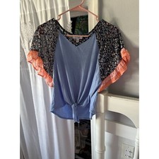 Speechless Kids Girls' Floral  Ruffle Sleeve Top L Blue with Floral  Orange Ac