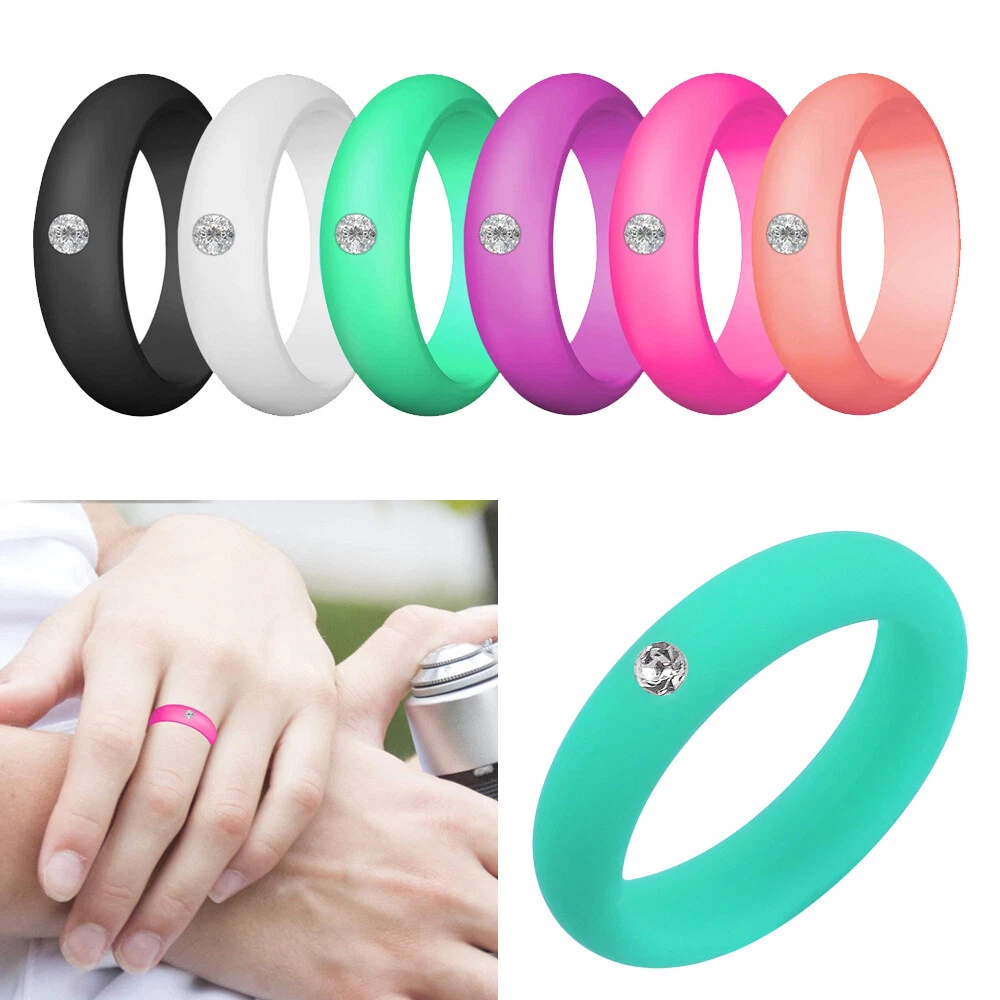 Women's silicone wedding band with rhinestone online