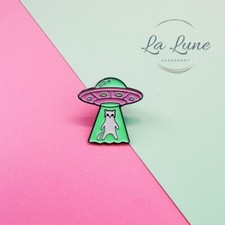 Listing image for Cute Cosmic Cat Kitty Spaceship UFO Universe Enamel Pin Badge UK FREE SHIPPING