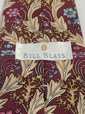 Bill Blass Floral Silk Necktie Vintage Tie Maroon Gold Blue Colors USA made
