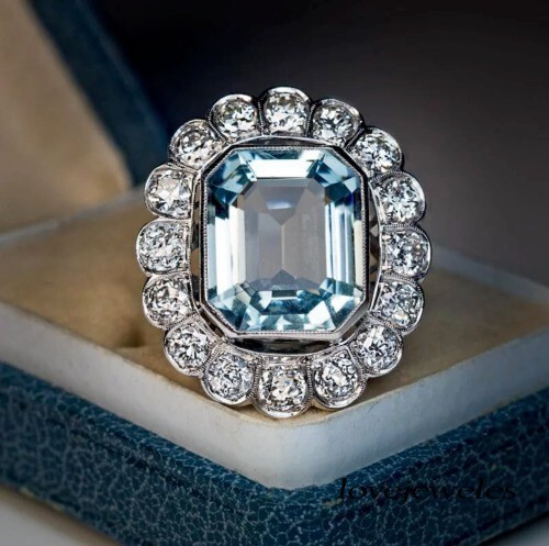 3.50CT Emerald Cut Real Aquamarine 14K White Gold Finish Engagement Wedding Ring - Picture 1 of 7