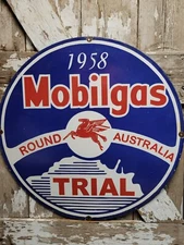 VINTAGE MOBIL PORCELAIN SIGN OLD 30" PEGASUS 1958 AUSTRALIA GAS OIL STATION PUMP