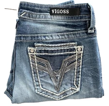 Vigoss Women Jeans Size 8 Blue Skinny Rhinestone Distressed Embroidered low Rise