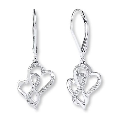 Valentines Gift Lab Created Diamond Sterling Silver Infinity Heart Drop Earrings