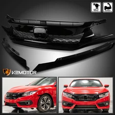 Fits 2016-2018 Honda Civic T-R Mesh Style Grille Front Hood Grill+Eyelid Molding
