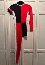 Stage Boutique dance costume; asymmetrical unitard; red, black, white, adult XS