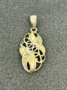 Authentic VINTAGE GOLD PLATED YELLOW STONE ORNATE ART DECO STYLE FILIGREE PENDANT