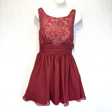 NWT Masquerade Valentines Dress Juniors 9 Red Sequin Chiffon Fit & Flare Party
