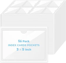 56 Pack Clear Self-Adhesive Pockets, 3" x 5" Index Card x 5", White 