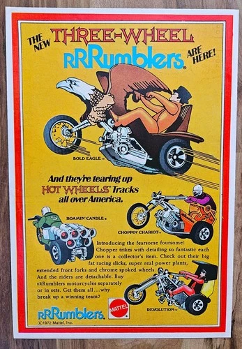 VINTAGE 1972 REDLINE HOT WHEELS ERA RRRUMBLERS MOTORCYCLE ADVERTISEMENT
