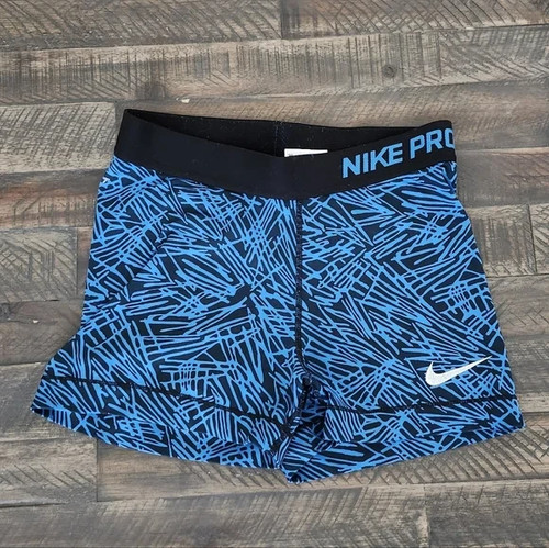 Nike Pro Dri-Fit blau und schwarz gemusterte Shorts Damengröße Small