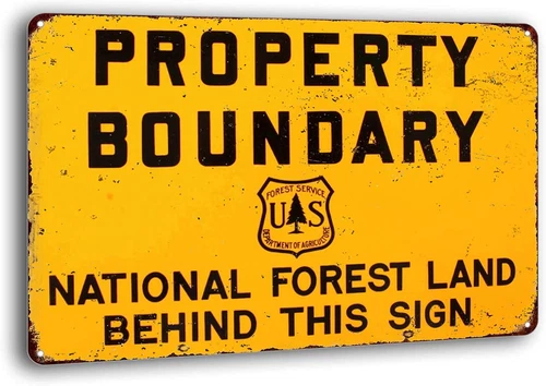 Tin Sign Property Boundary National Forest Vintage Reproduction Metal Sign Wall
