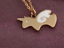 Small Goldtone Unicorn Cute Pendant With 18 KGP Plated Stamped Chain Necklace