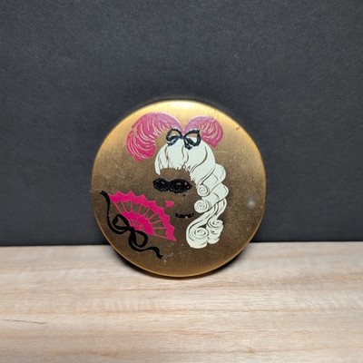 Rare Richard Hudnut Powder Compact Woman In Masquerade Fan Wig Hair Plume AS IS