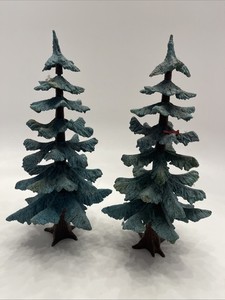 SCHLEICH WOODLAND Pair FIR PINE TREE 9" GERMANY 2005 Used Free Shipping