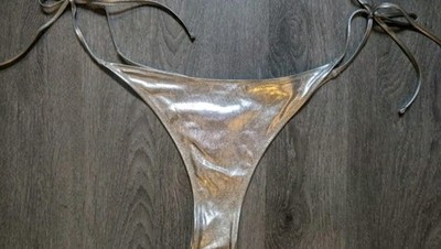SKIMS Metallic Swim Tie Bikini Bottom in Carbon Size 4X NWT Fast Shipping