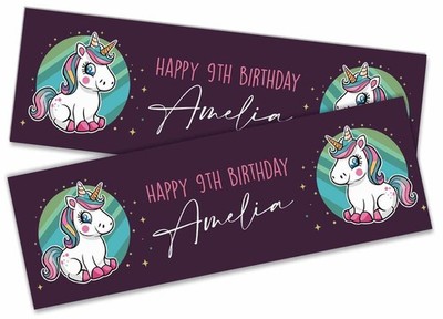 Personalised Unicorn Birthday Banner Any Name Age Team - Custom Kids Party 40
