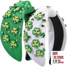 St. Patrick's Day Headband for Women, Lucky Shamrock Hair White Green