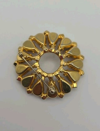 Vintage Faux Opal Teardrop Wreath Dark Purple Rhinestone Gold Tone Retro Brooch - Picture 9 of 12