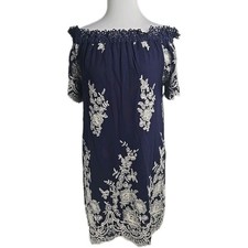 Altar'd State Navy Embroidered Eyelet Off Shoulder Mini Dress Fully Lined Small