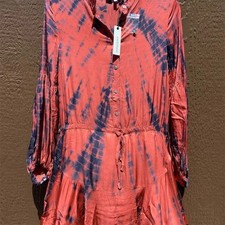 Olivaceous Boho Tie-Dye Dress Women's Small Multicolor Long Sleeve Button Front