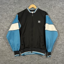 Vintage 80s Adidas Classic Trefoil Blue Black Club Track Jacket Full Zip Medium