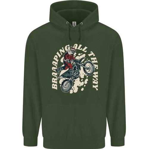 Motocross Christmas Santa MotoX Biker Motorcycle Childrens Kids Hoodie - Picture 10 of 37