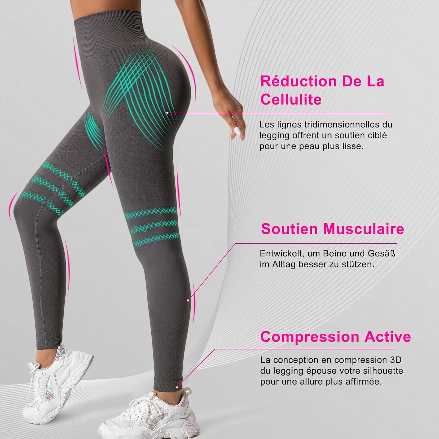 Legging anti-cellulite à compression Leonie, textile premium 3D bleu nuit
