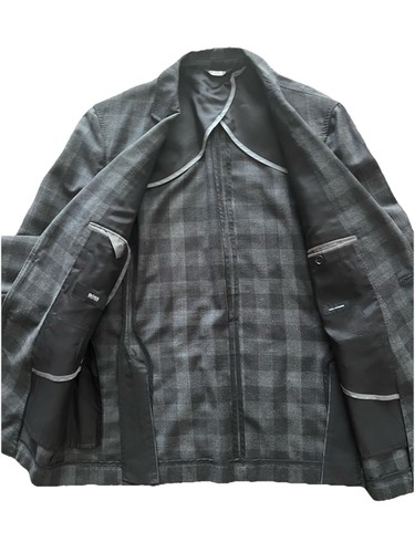Boss Hugo Boss Blazer Herren 50R Mantel Jacke Kaschmir Flanell grau kariert Büro - Bild 5 von 11