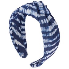 Karma Blue Shibori Knot Headband for Women, Stretchy Fabric Hair Scarf